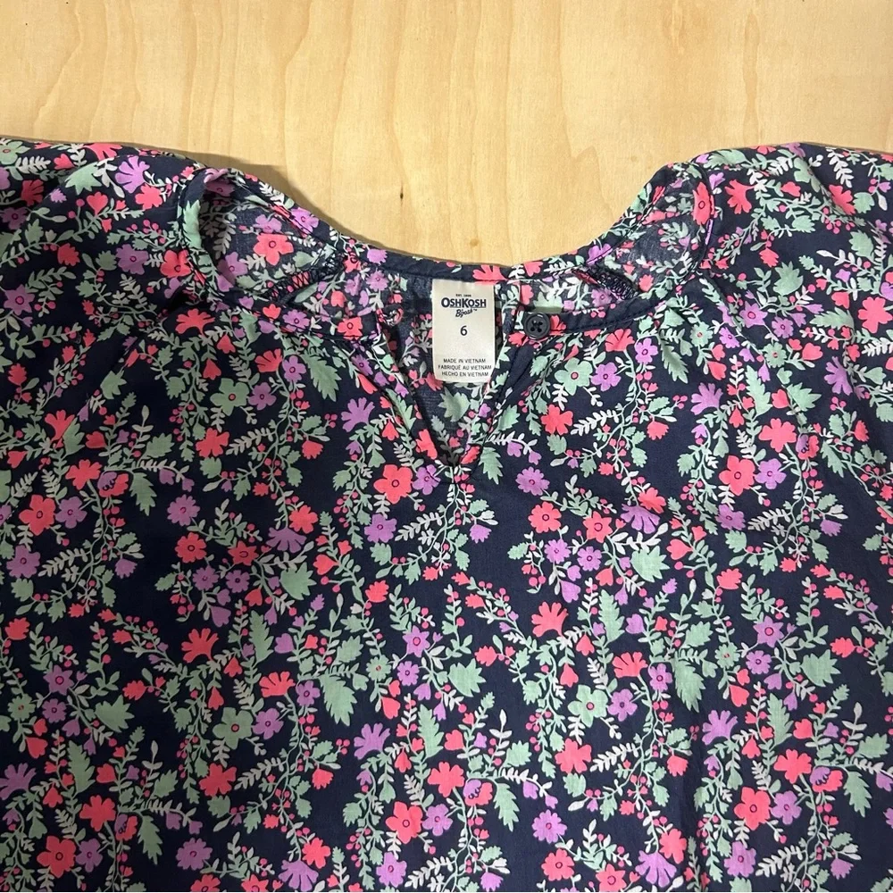 OshKosh B'gosh Flutter Sleeve Summer Floral Top Cotton, Sz.6, Button Closure